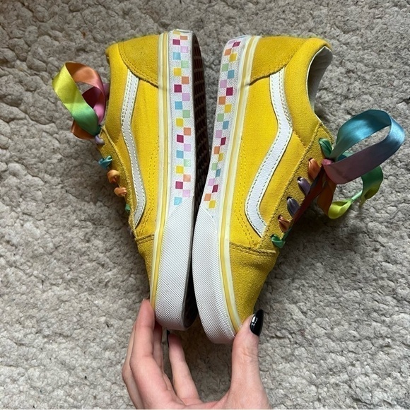Vans Rare Yellow Canvas and Suede Multi-Colored Checkered White Soles Size 3 - Picture 5 of 10